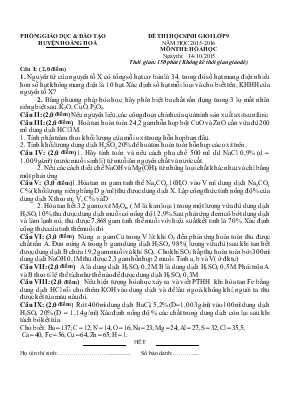 Đề 3 thi học sinh giỏi lớp 9 năm học 2015 - 2016 môn thi Hóa học